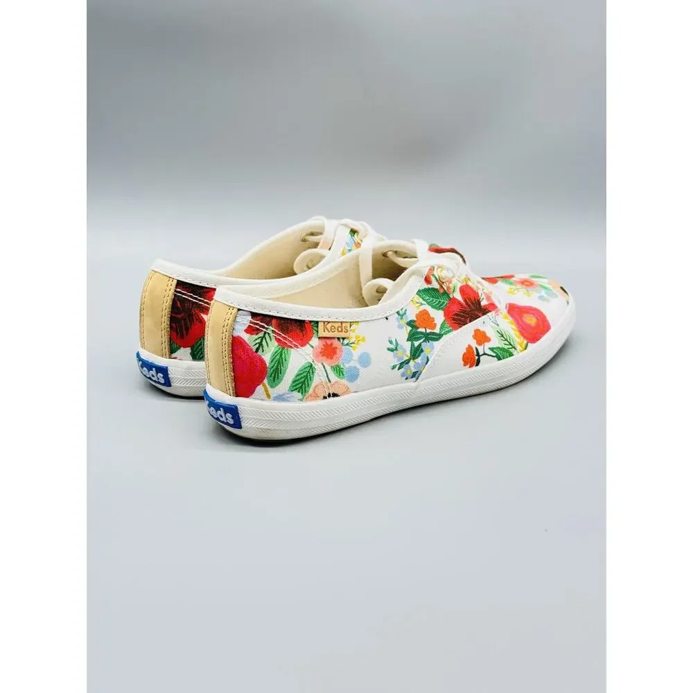 Keds Shoes Womens 6 White Floral Canvas Champion Classic Lace Up Sneakers Casual